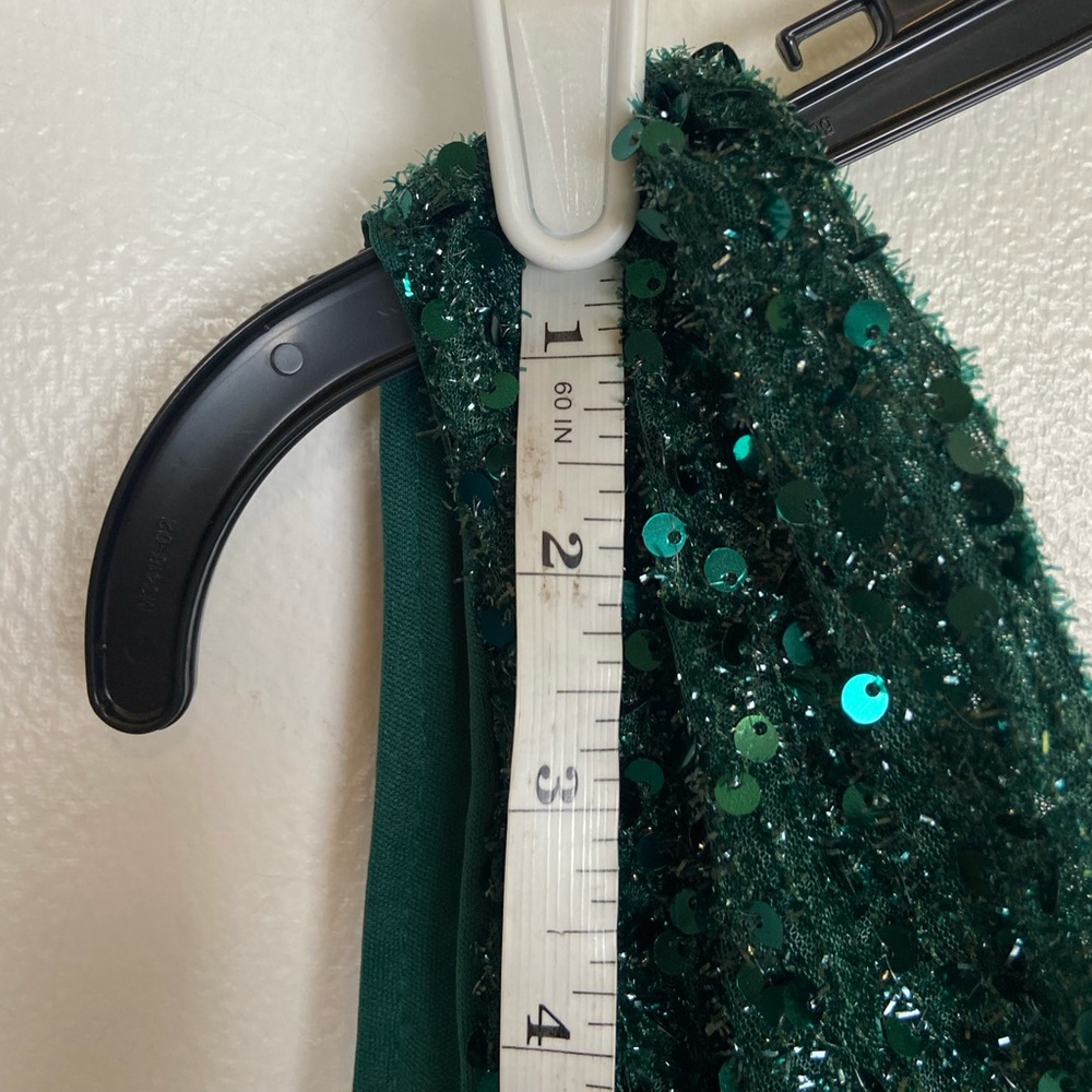 Faeriesty Sequin Gown Dress Size L Green One Shoulder Prom Weeding Dress Pleated - Picture 11 of 14